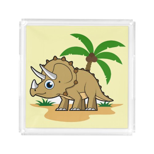 Triceratops In A Tropical Climate Acrylic Tray