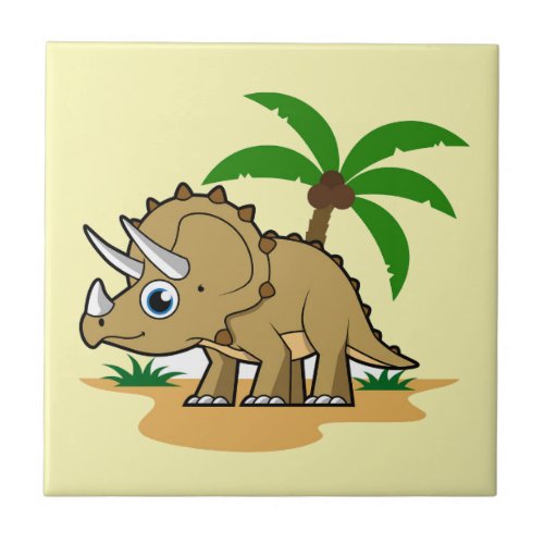 Triceratops In A Tropical Climate Ceramic Tile