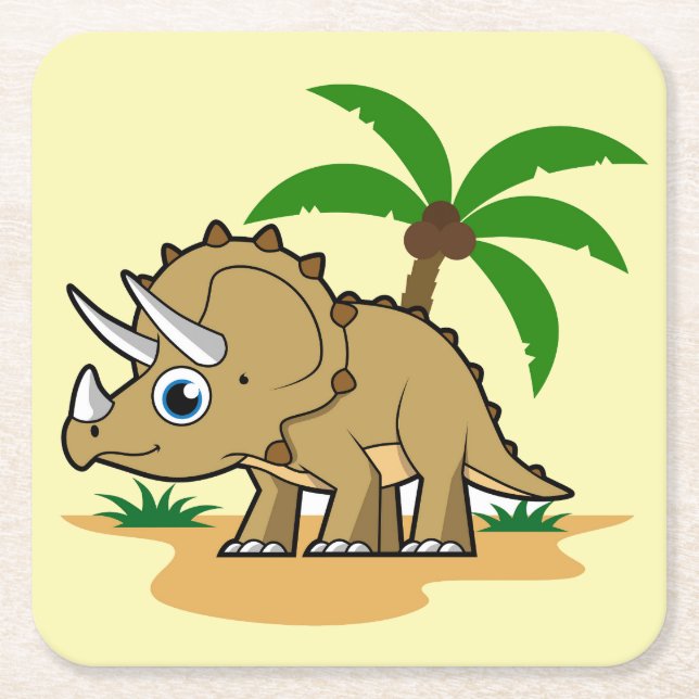 Triceratops In A Tropical Climate. Square Paper Coaster (Front)