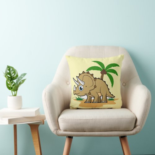 Triceratops In A Tropical Climate Throw Pillow