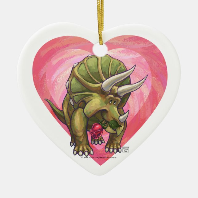Triceratops In Love Valentine's Day Ceramic Ornament (Front)