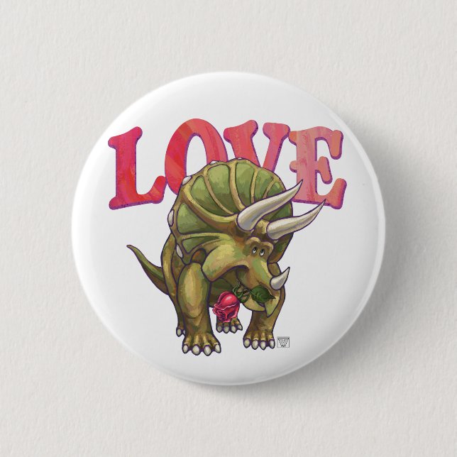 Triceratops In Love Valentine's Day Pinback Button (Front)