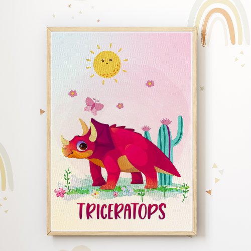 Triceratops Kids Room Poster Dino Nursery Print