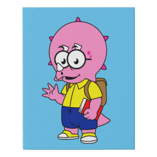 Triceratops Nerd With Backpack And Textbook. Faux Canvas Print