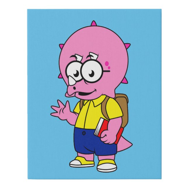 Triceratops Nerd With Backpack And Textbook. Faux Canvas Print (Front)