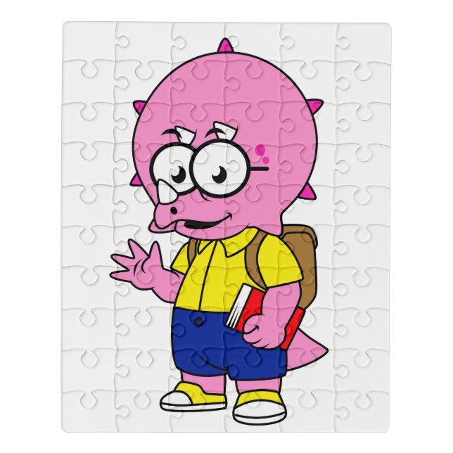 Triceratops Nerd With Backpack And Textbook. Jigsaw Puzzle (Puzzle Vertical)