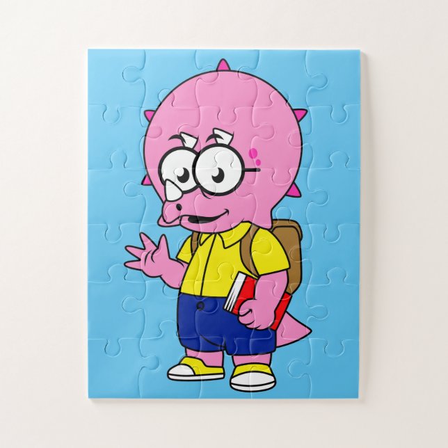 Triceratops Nerd With Backpack And Textbook. Jigsaw Puzzle (Vertical)