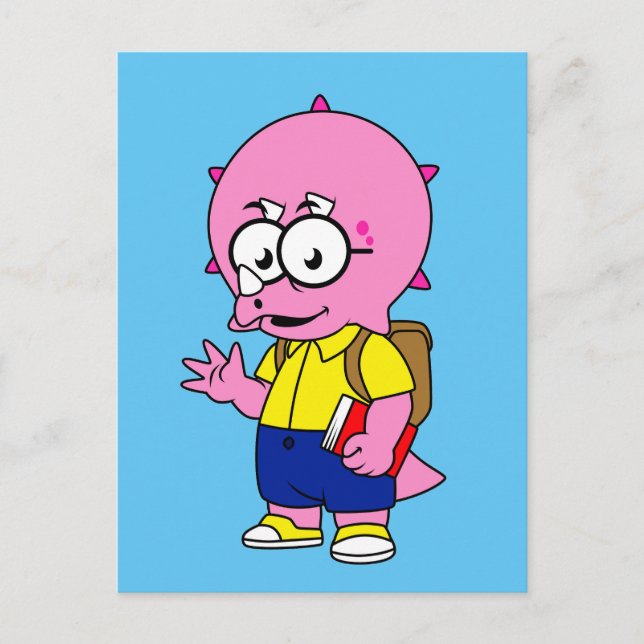 Triceratops Nerd With Backpack And Textbook. Postcard (Front)