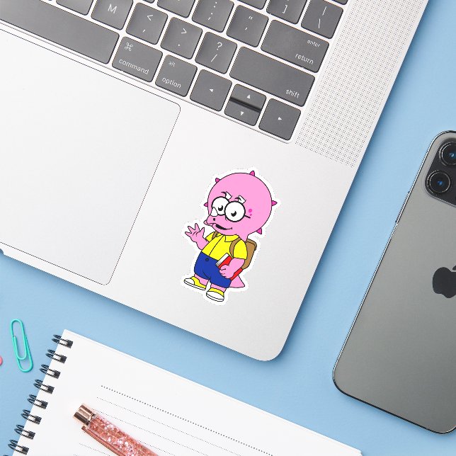 Triceratops Nerd With Backpack And Textbook. Sticker (Laptop w/ iPhone)
