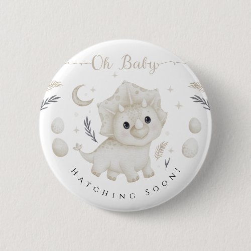 Triceratops Neutral Dinosaur Baby Shower Oh Baby Button