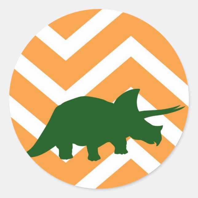 Triceratops on zigzag chevron - Yellow Classic Round Sticker (Front)