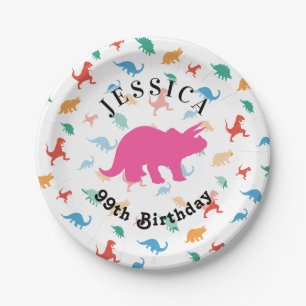 Triceratops Pink dinosaur colorful pattern  Paper Plates