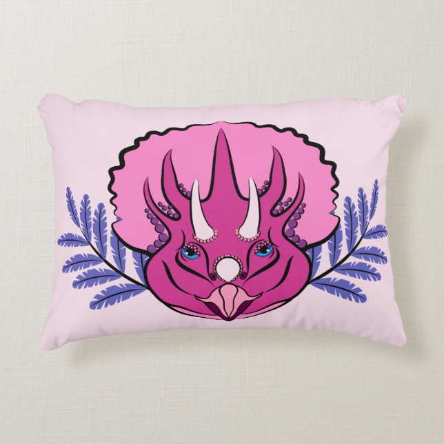 Triceratops Pretty Pink Dinosaur Accent Pillow (Front)