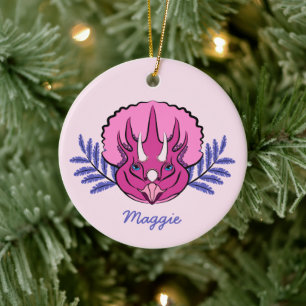 Triceratops Pretty Pink Dinosaur Ceramic Ornament