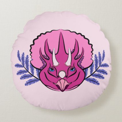 Triceratops Pretty Pink Dinosaur Round Pillow