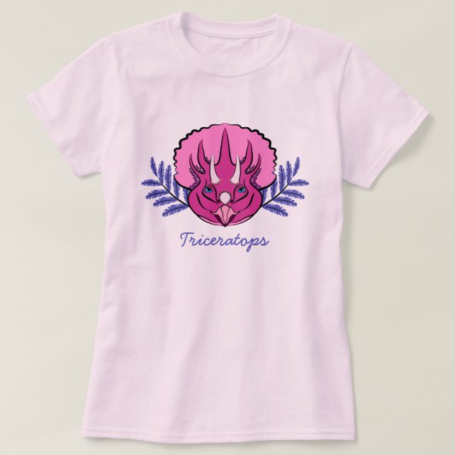 Triceratops Pretty Pink Dinosaur T-Shirt (Design Front)