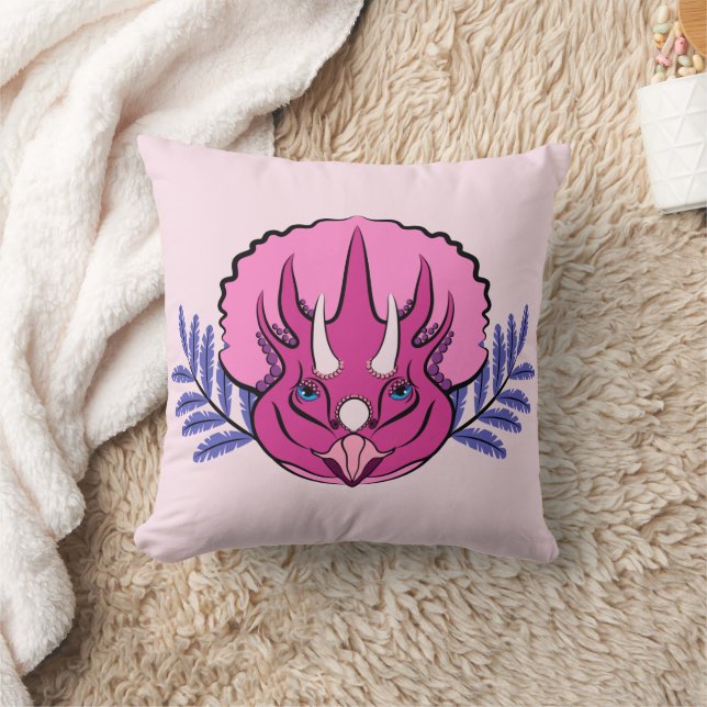 Triceratops Pretty Pink Dinosaur Throw Pillow (Blanket)