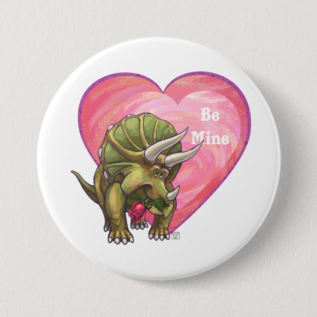 Triceratops Red Rose Heart Button (Front)