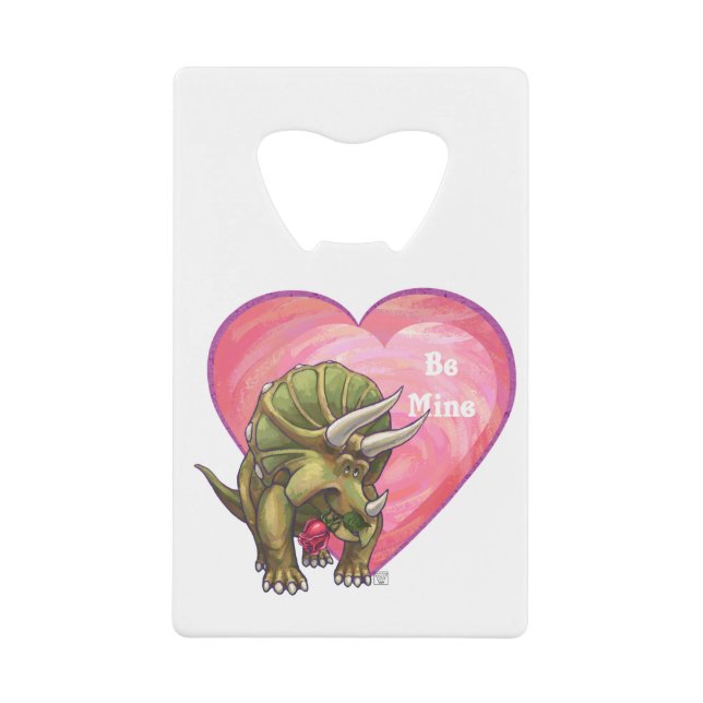 Triceratops Red Rose Heart Credit Card Bottle Opener (Front)