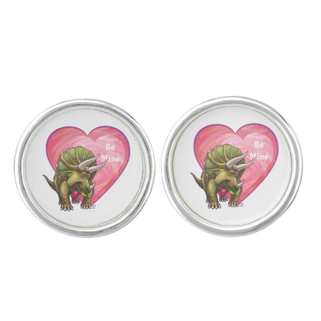 Triceratops Red Rose Heart Cufflinks (Front)