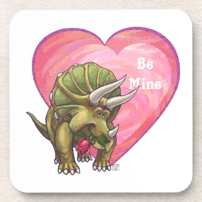Triceratops Red Rose Heart Drink Coaster (Front)