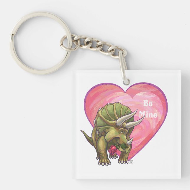 Triceratops Red Rose Heart Keychain (Front)