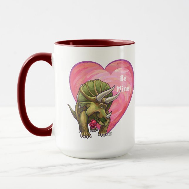 Triceratops Red Rose Heart Mug (Left)