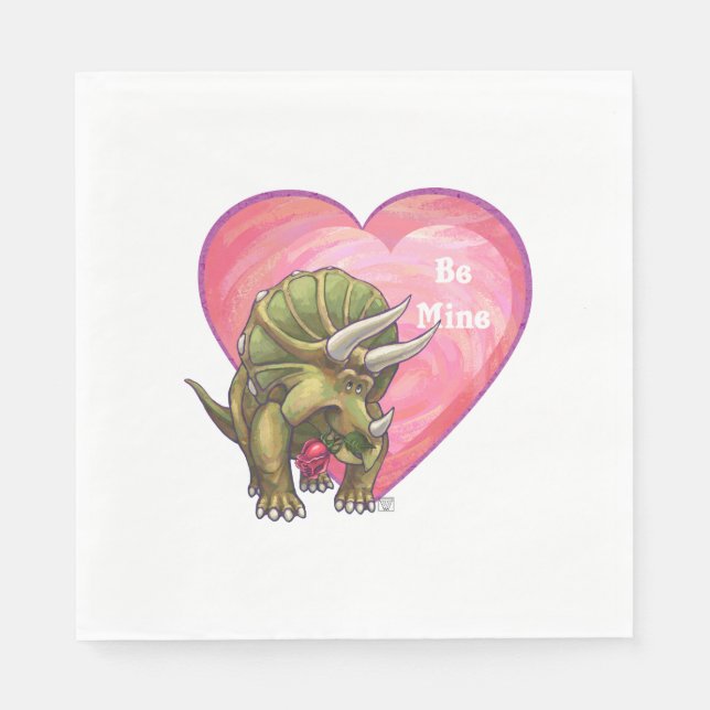 Triceratops Red Rose Heart Paper Napkins (Front)
