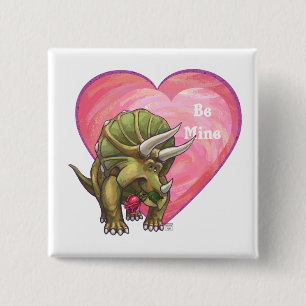 Triceratops Red Rose Heart Pinback Button