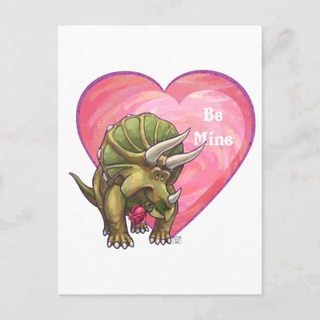 Triceratops Red Rose Heart Postcard (Front)