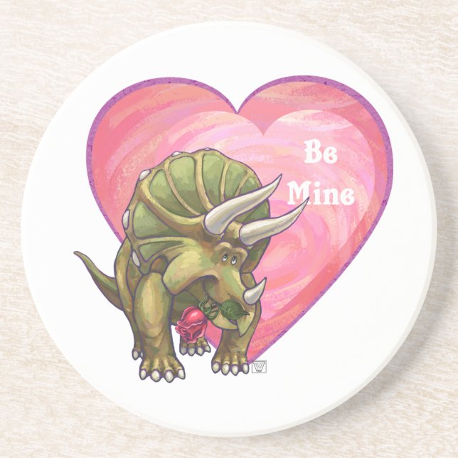 Triceratops Red Rose Heart Sandstone Coaster (Front)