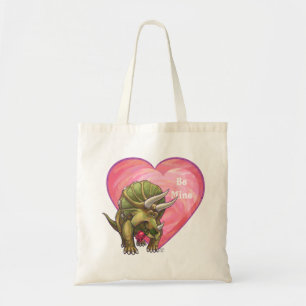 Triceratops Red Rose Heart Tote Bag