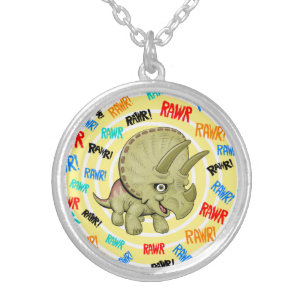 Triceratops says “Rawr!” Silver Plated Necklace
