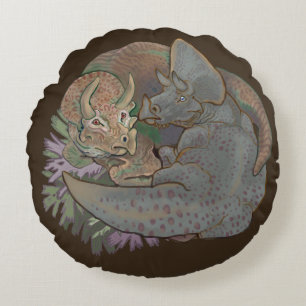 Triceratops Snuggles Round Pillow