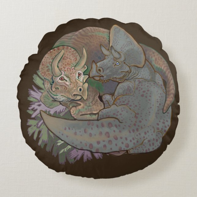 Triceratops Snuggles Round Pillow (Front)