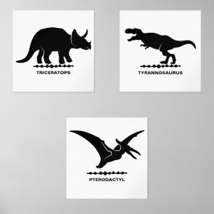 Triceratops, Tyrannosaurus & Pterodactyl Dinosaur Wall Art Sets