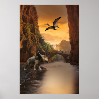 Triceratops , Velociraptor and Pterodactyl Poster