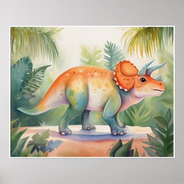 Triceratops Watercolor Nursery Art Poster (Front)
