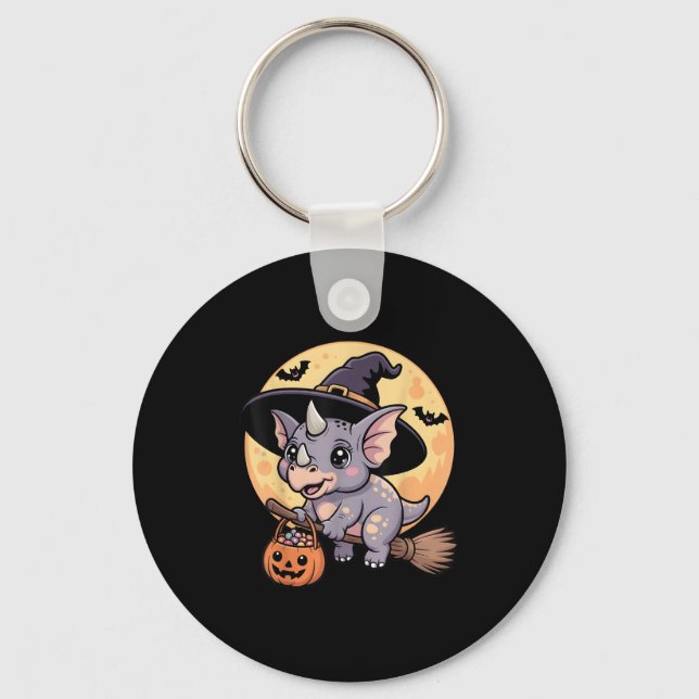Triceratops Witch Hat Pumpkin Halloween Costume Me Keychain (Front)