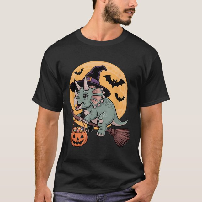 Triceratops Witch Hat Pumpkin Halloween Costume Me T-Shirt (Front)