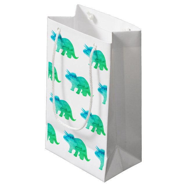 Tricertops Dinosaur Painting Pattern Neon Small Gift Bag (Front Angled)