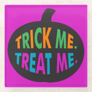 Trick Me Treat Me, Halloween Multi-Color Glass Coaster