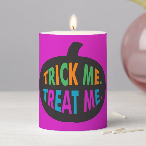 Trick Me Treat Me Halloween Multi_Color Pillar Candle