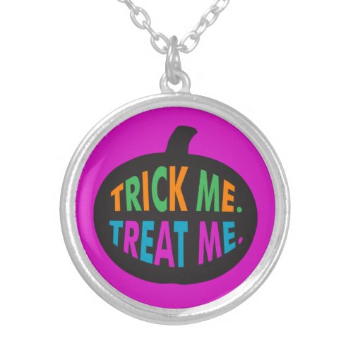 Trick Me Treat Me Halloween Multi_Color  Silver Plated Necklace