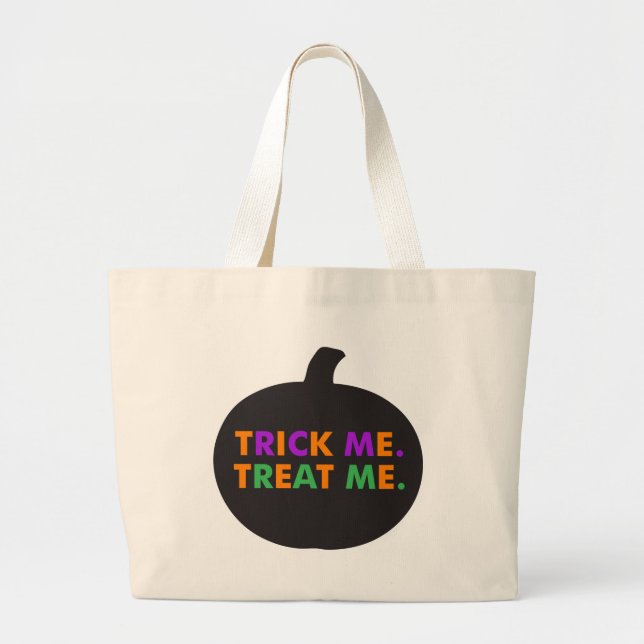 Trick Me Treat Me, Multi-Colors Large Tote Bag (Front)