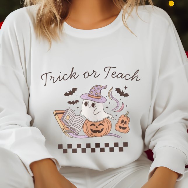 Trick of Teach Halloween Book Boo Ghost Teacher Sweatshirt (Creator Uploaded)