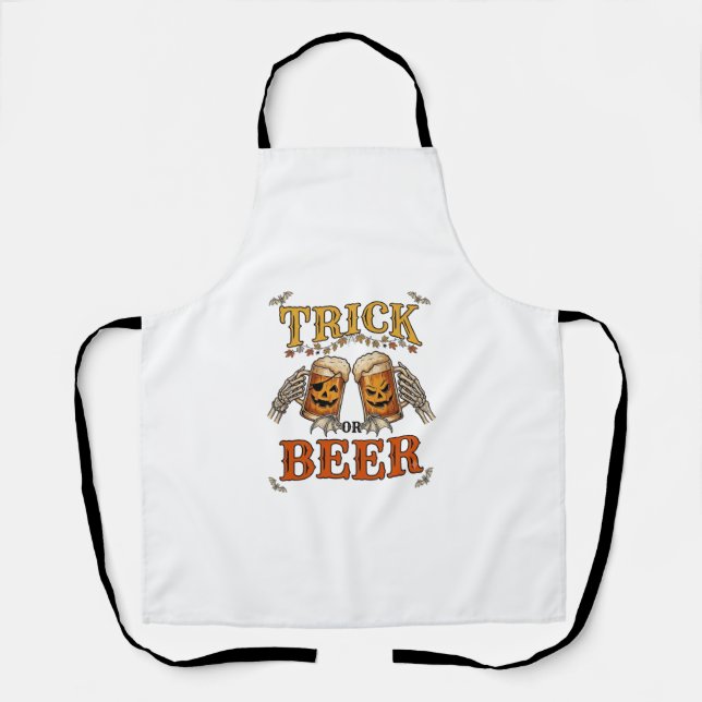 Trick Or Beer Halloween Pumpkin Mug Skeleton Hands Apron (Front)