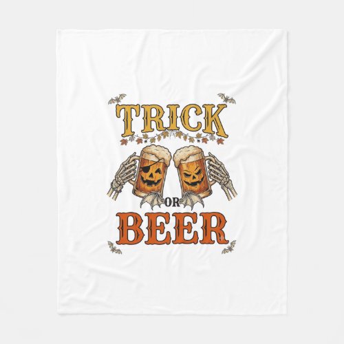 Trick Or Beer Halloween Pumpkin Mug Skeleton Hands Fleece Blanket