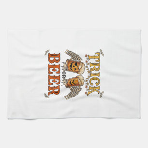 Trick Or Beer Halloween Pumpkin Mug Skeleton Hands Kitchen Towel