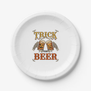 Trick Or Beer Halloween Pumpkin Mug Skeleton Hands Paper Plates